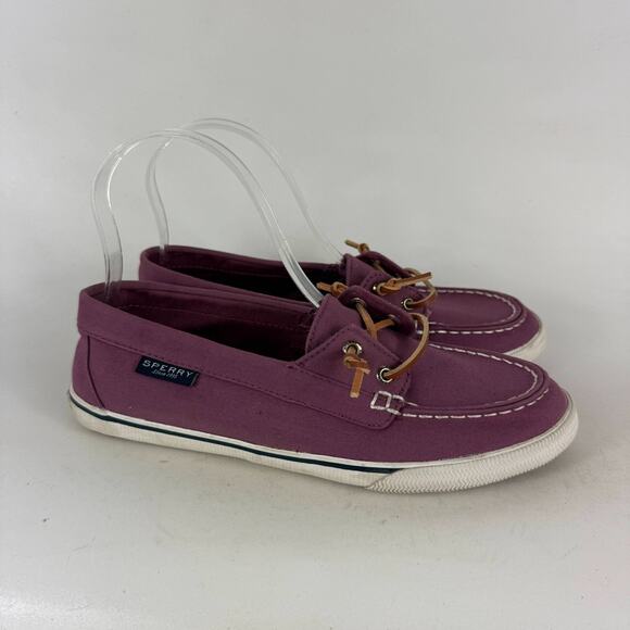 Sperry Topsider Boat Shoes Women's 7.5 Purple Canvas Round Toe Low Top Comfort - Picture 2 of 10
